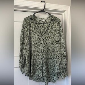 Zara Mint Green Zebra-Print Button Down Blouse